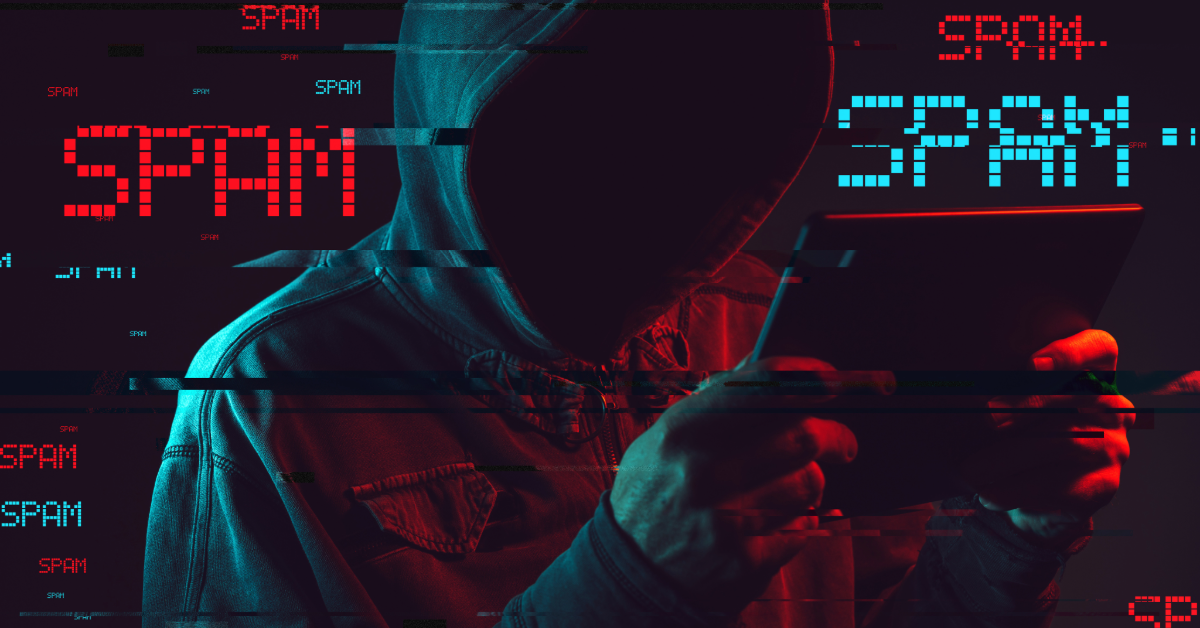 Electronic spamming concept with faceless hooded male person